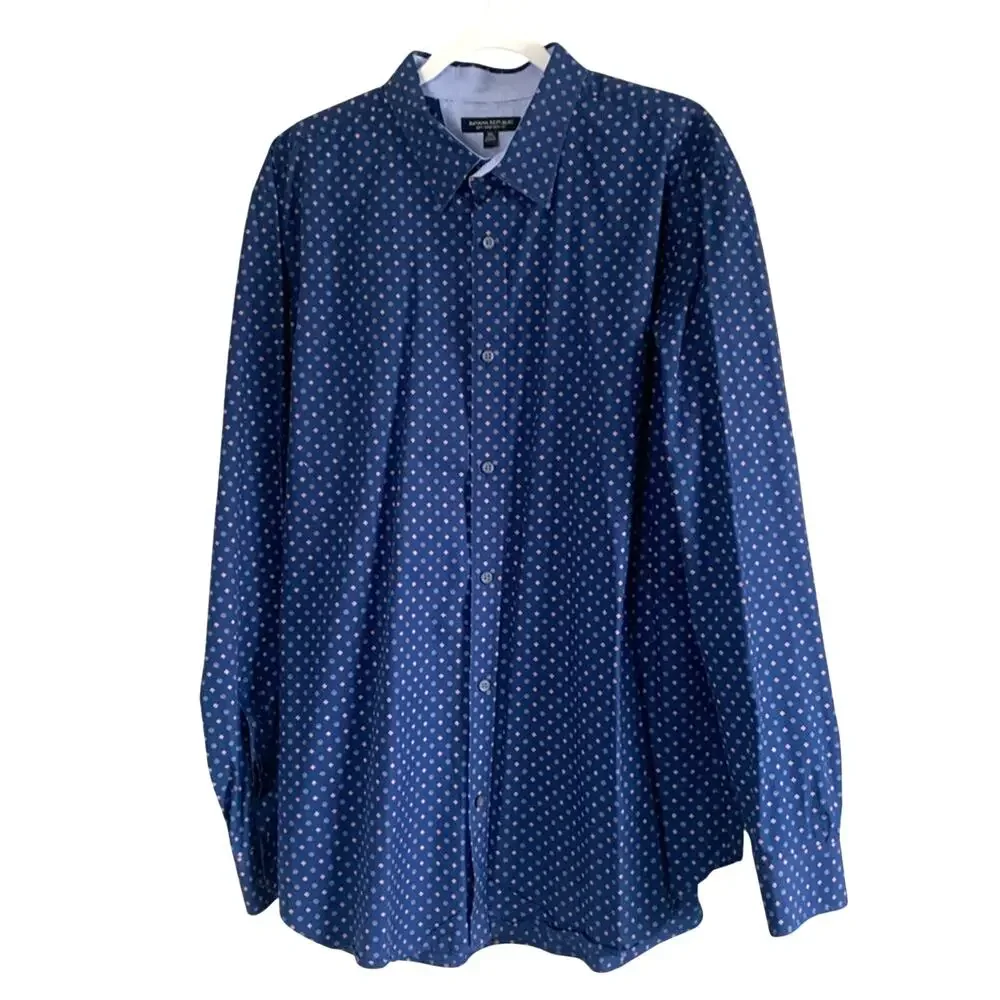 Banana Republic Men's XL 100% Cotton Soft Wash Slim Fit Blue Button Down Foulard